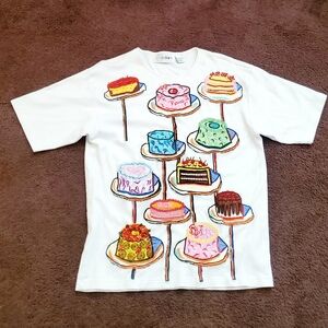 Cedars Vintage Beaded Sequin Cake Design Tee Shirt Size Medium
